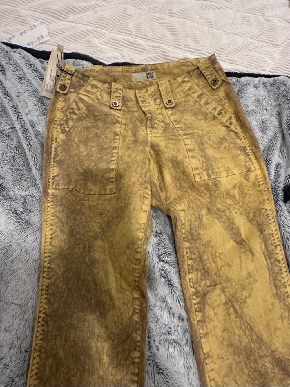 David Kahn Yellow Utility Pants with Belt Loops